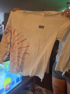Vans Long Sleeve Tie-Dye Logo Tee - White with Pink Splash